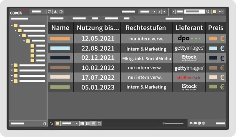 Convenient overview of expired image rights